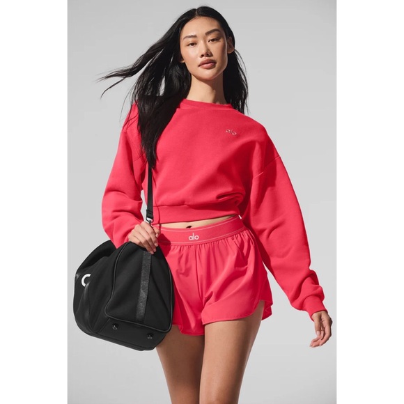 Alo Yoga Cropped Accolade Crewneck Candy Red S - Picture 2 of 10